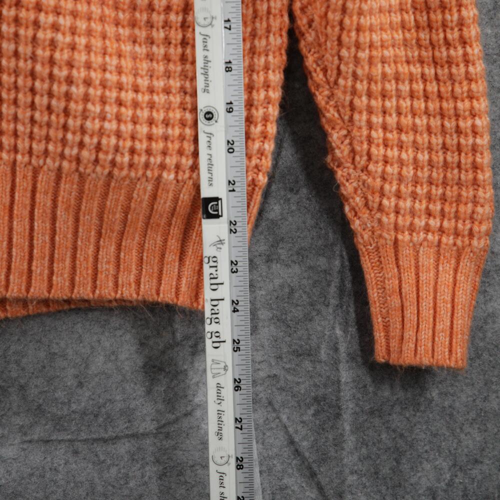 American Eagle Sweater Womens Small Orange Waffle Knit Pullover V Neck Soft Cozy - Picture 8 of 12